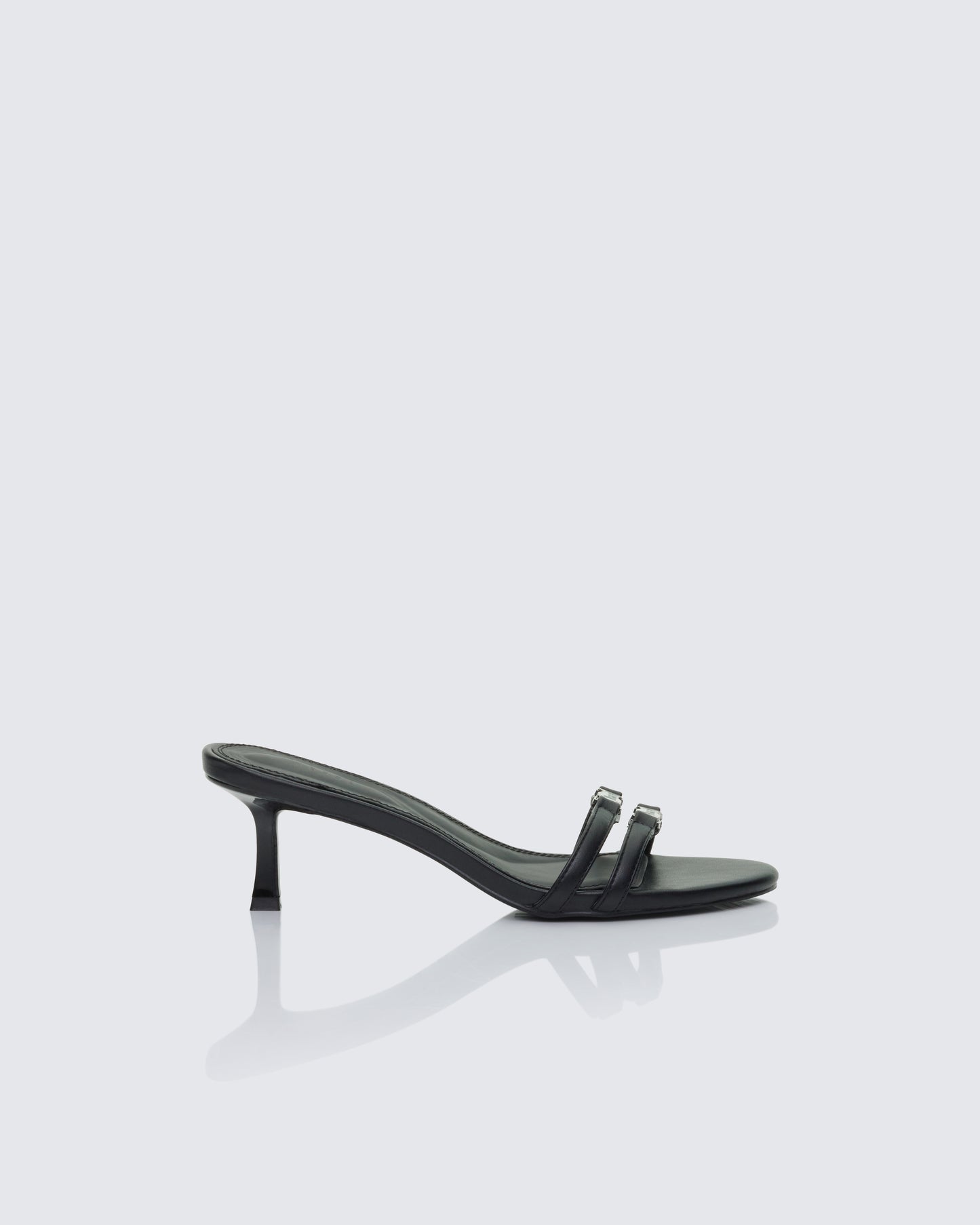 Queenie Black Safety Buckle Kitten Heel