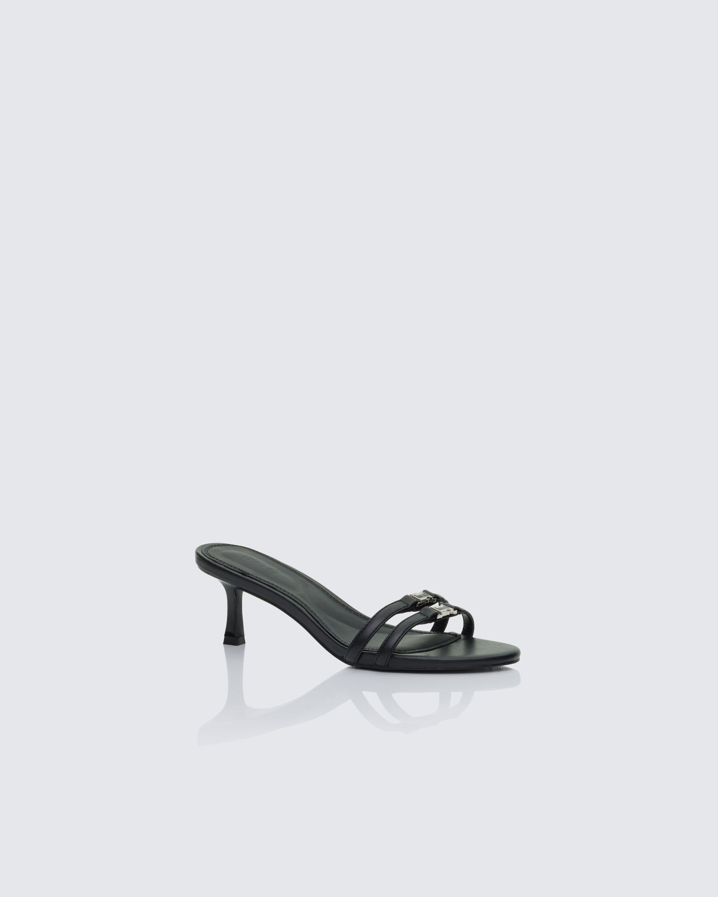 Queenie Black Safety Buckle Kitten Heel