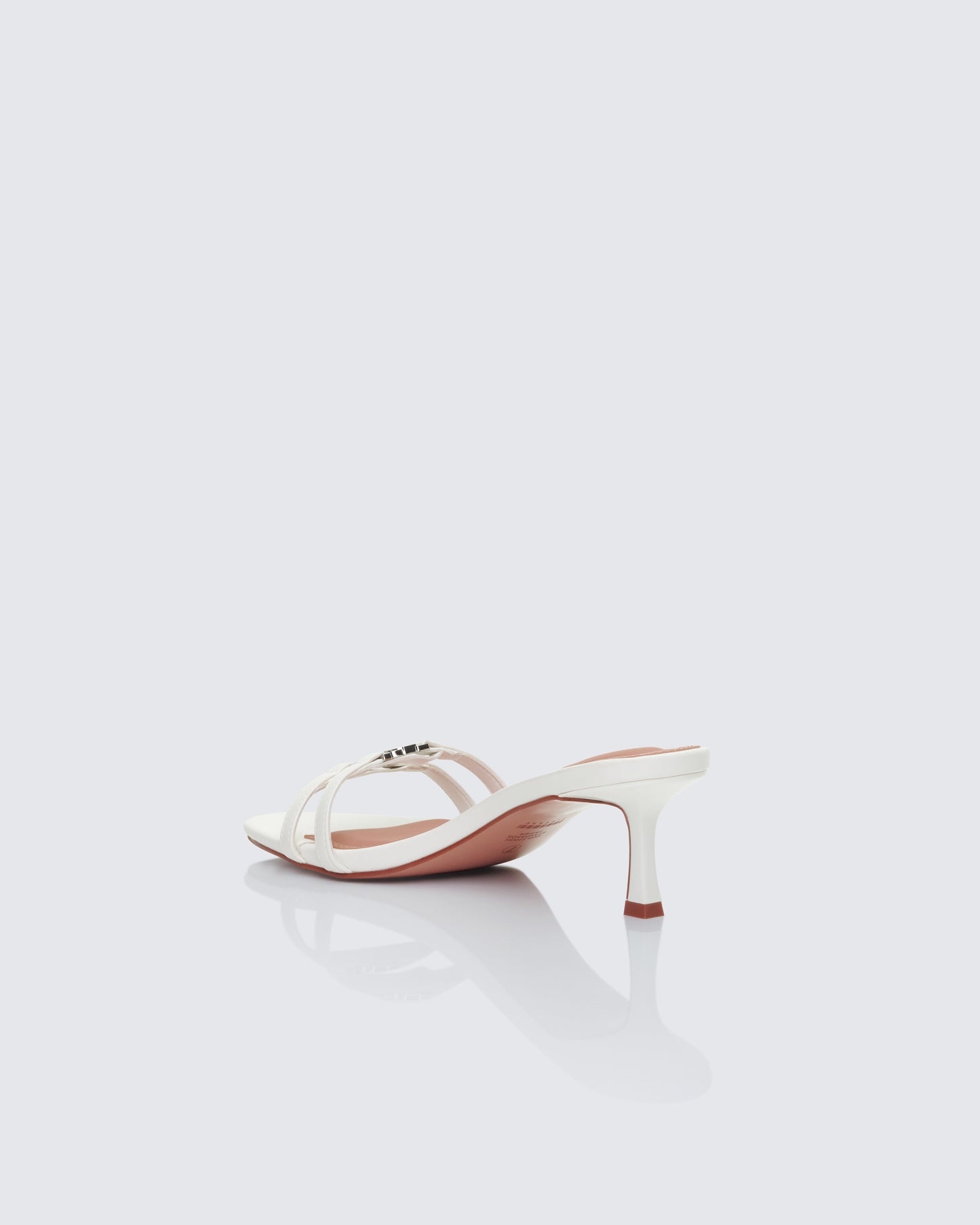 Queenie White Safety Buckle Kitten Heel