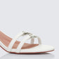 Queenie White Safety Buckle Kitten Heel