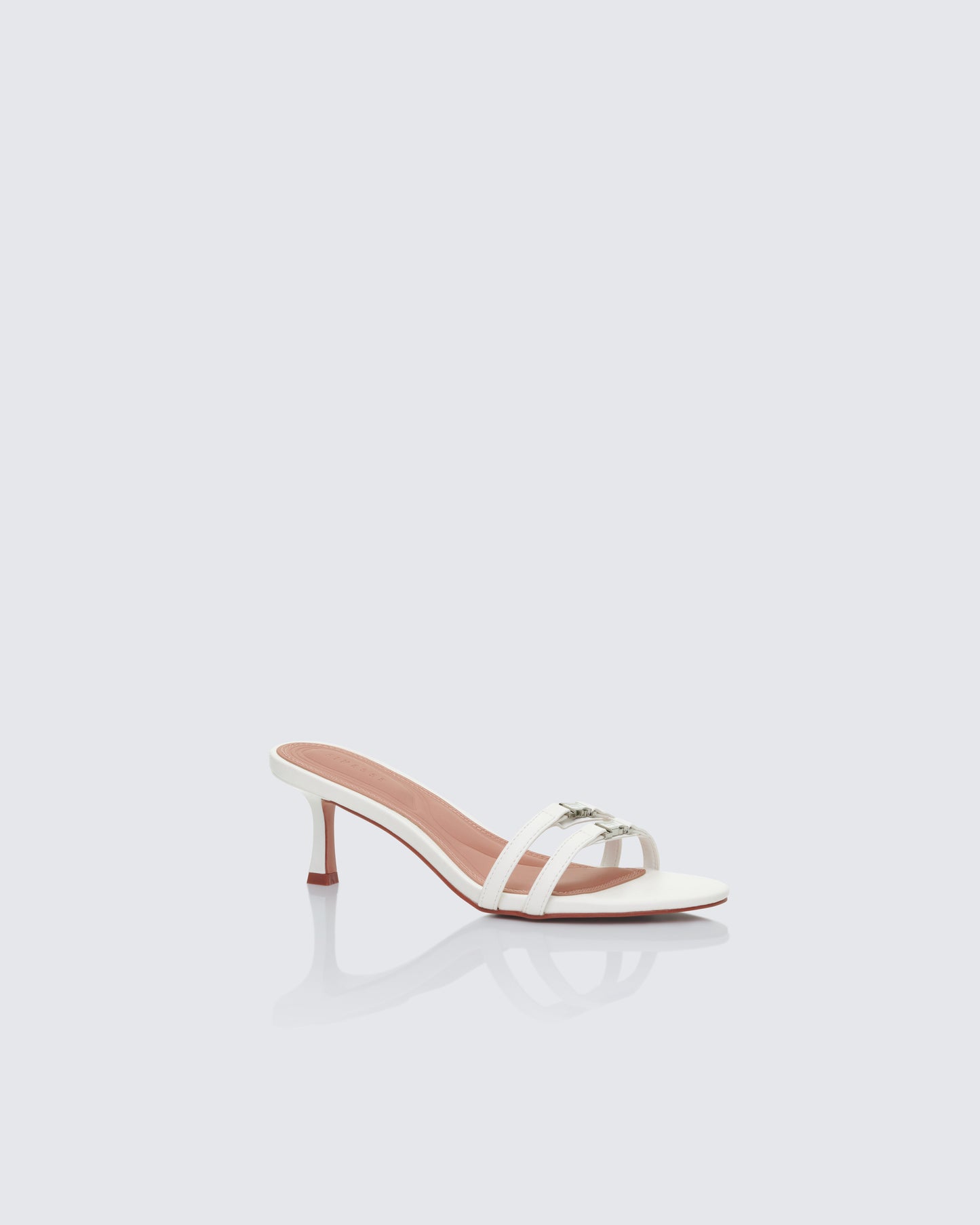 Queenie White Safety Buckle Kitten Heel