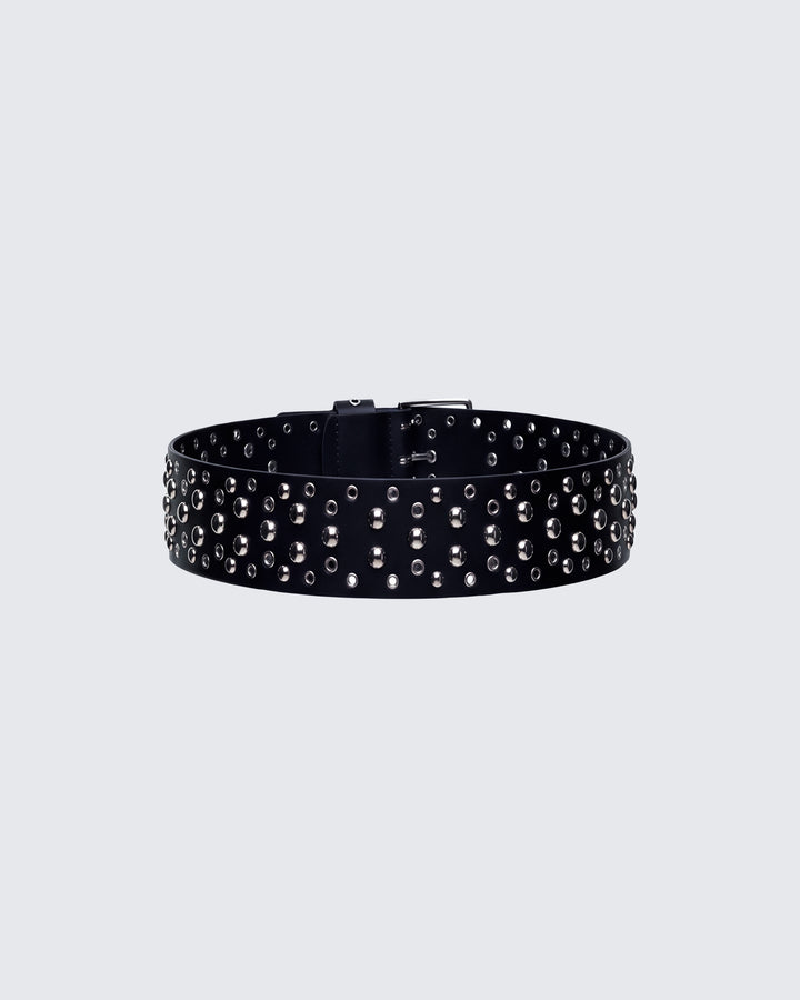 Quen Black Real Le cuir clouted Belt Cell