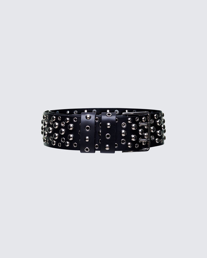 Quen Black Real Leather Studded Hip Belt product front