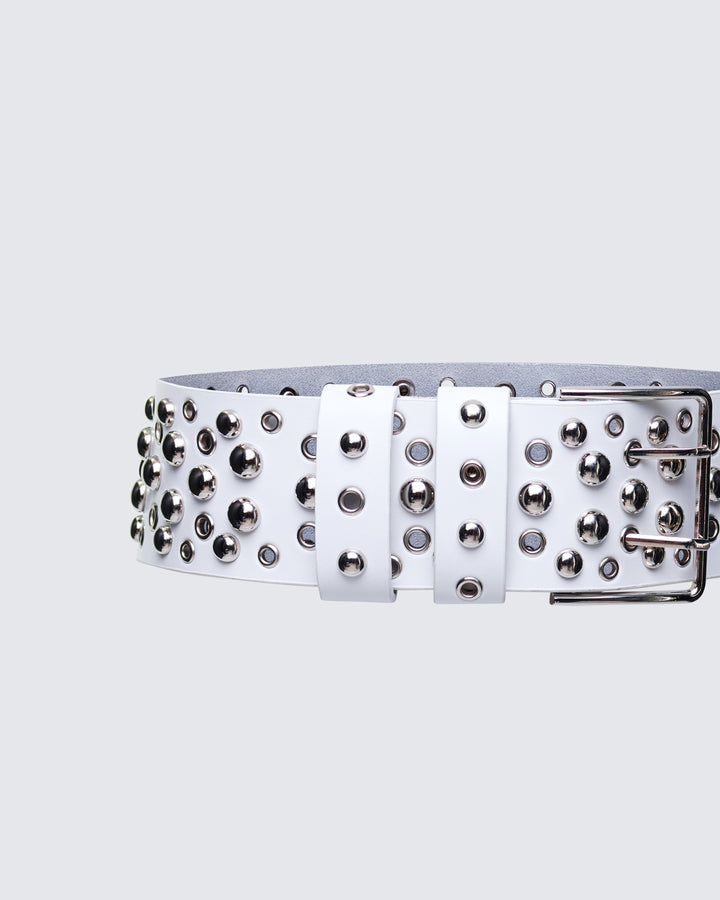 Quen White Real Leather Studded Hip Belt
