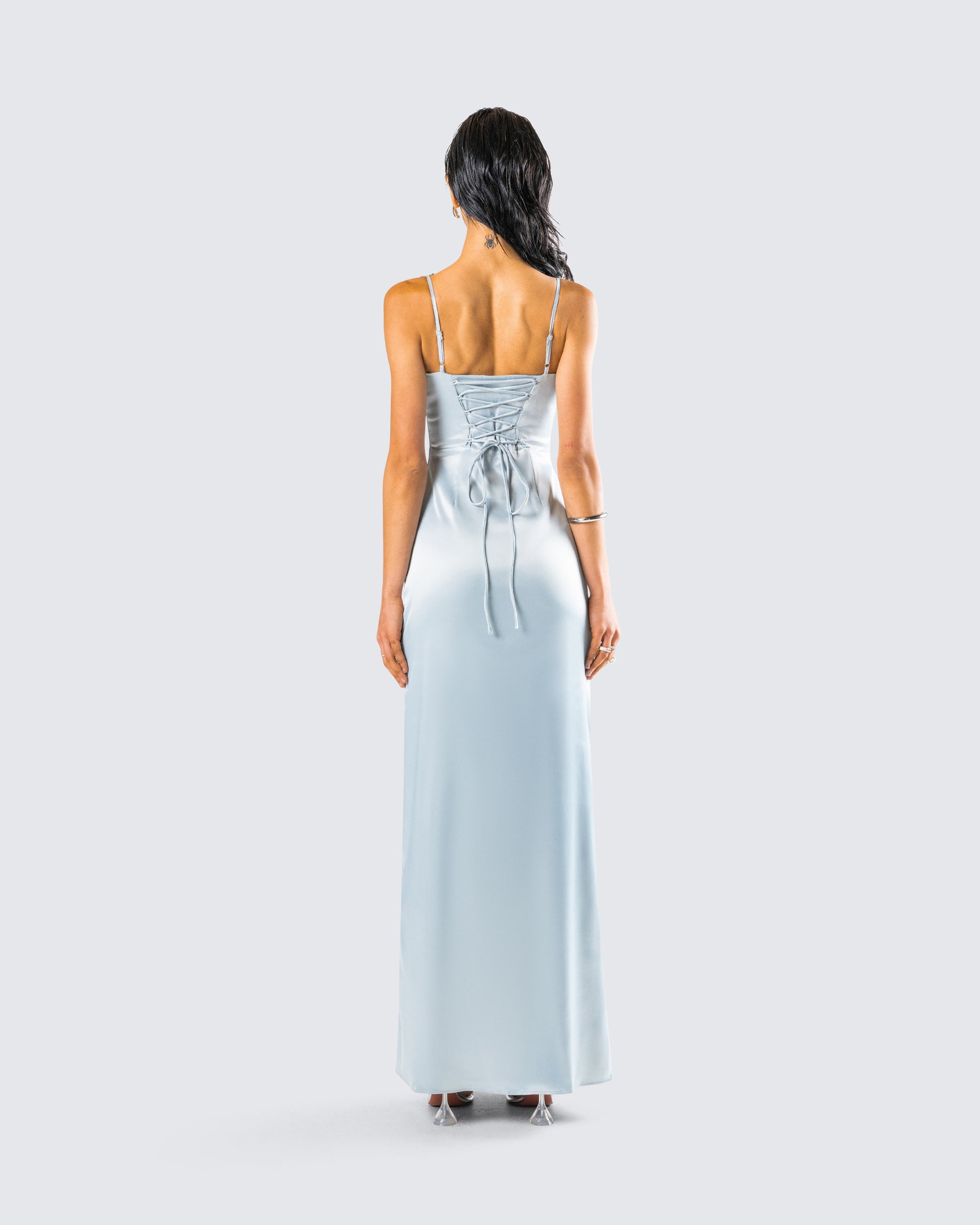 Teal Satin Corset Maxi Dress - Formal Gown FINESSE Teal Satin Corset Maxi Dress - Formal Gown FINESSE