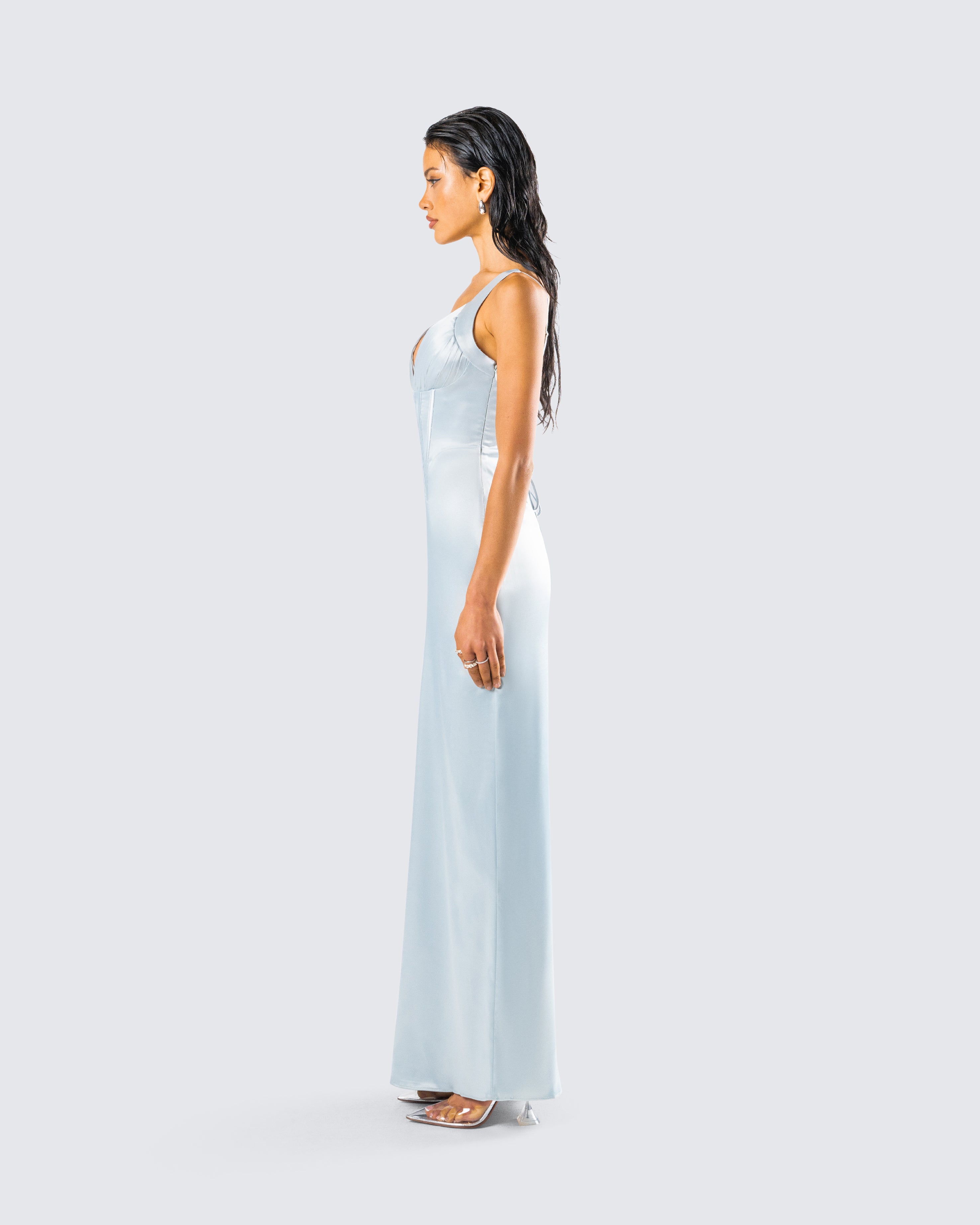 Rasha Teal Satin Corset Maxi Dress – FINESSE