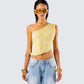 Rasima Yellow Lace Asymmetrical Top