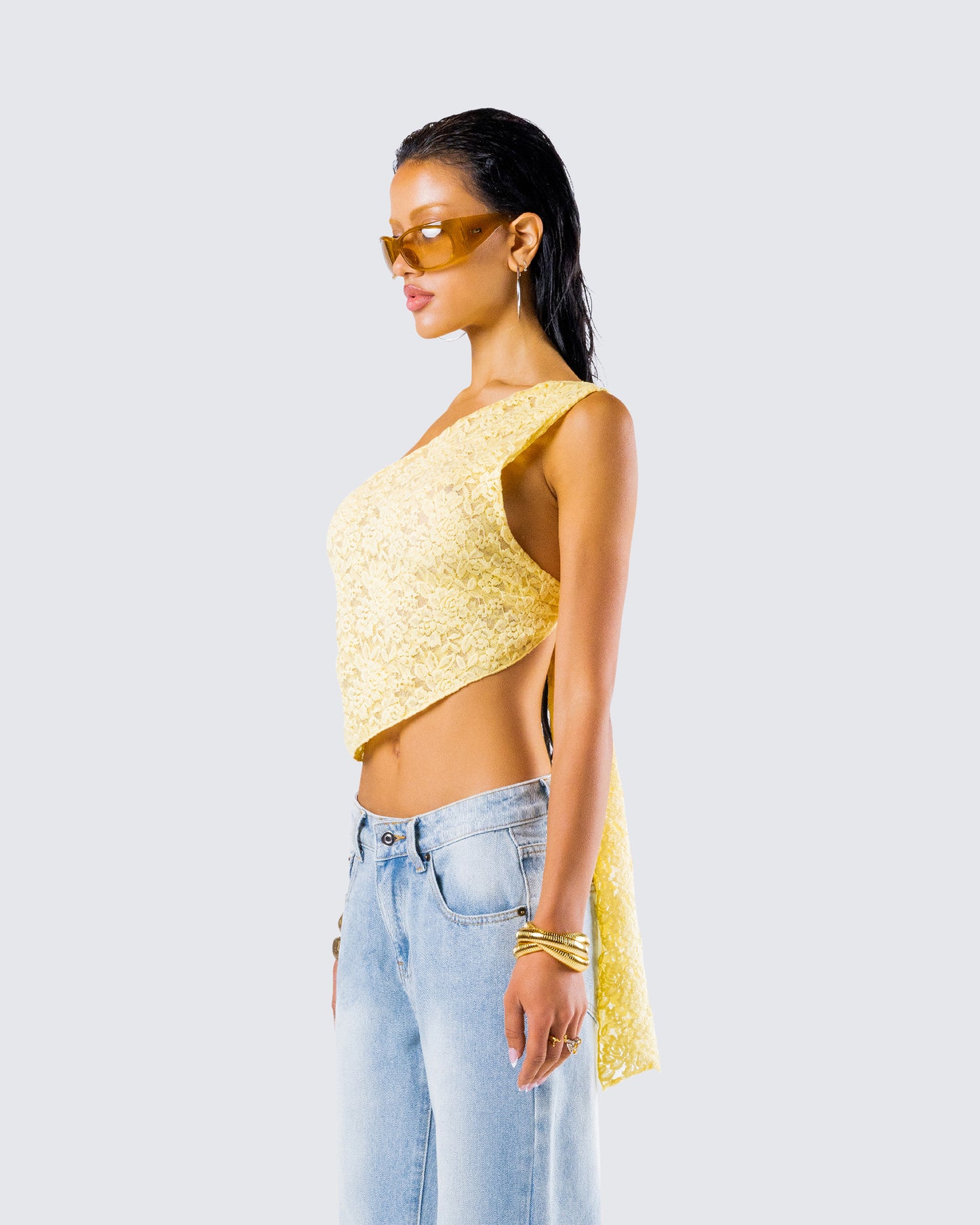 Rasima Yellow Lace Asymmetrical Top