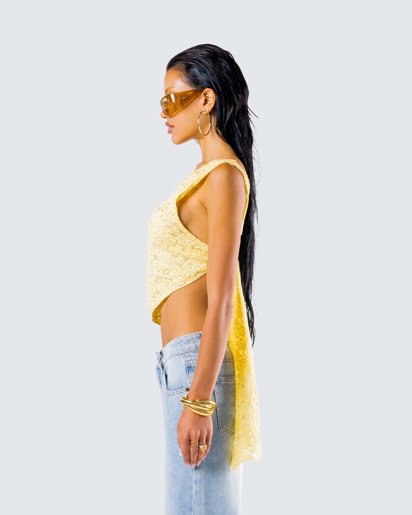 Rasima Yellow Lace Asymmetrical Top