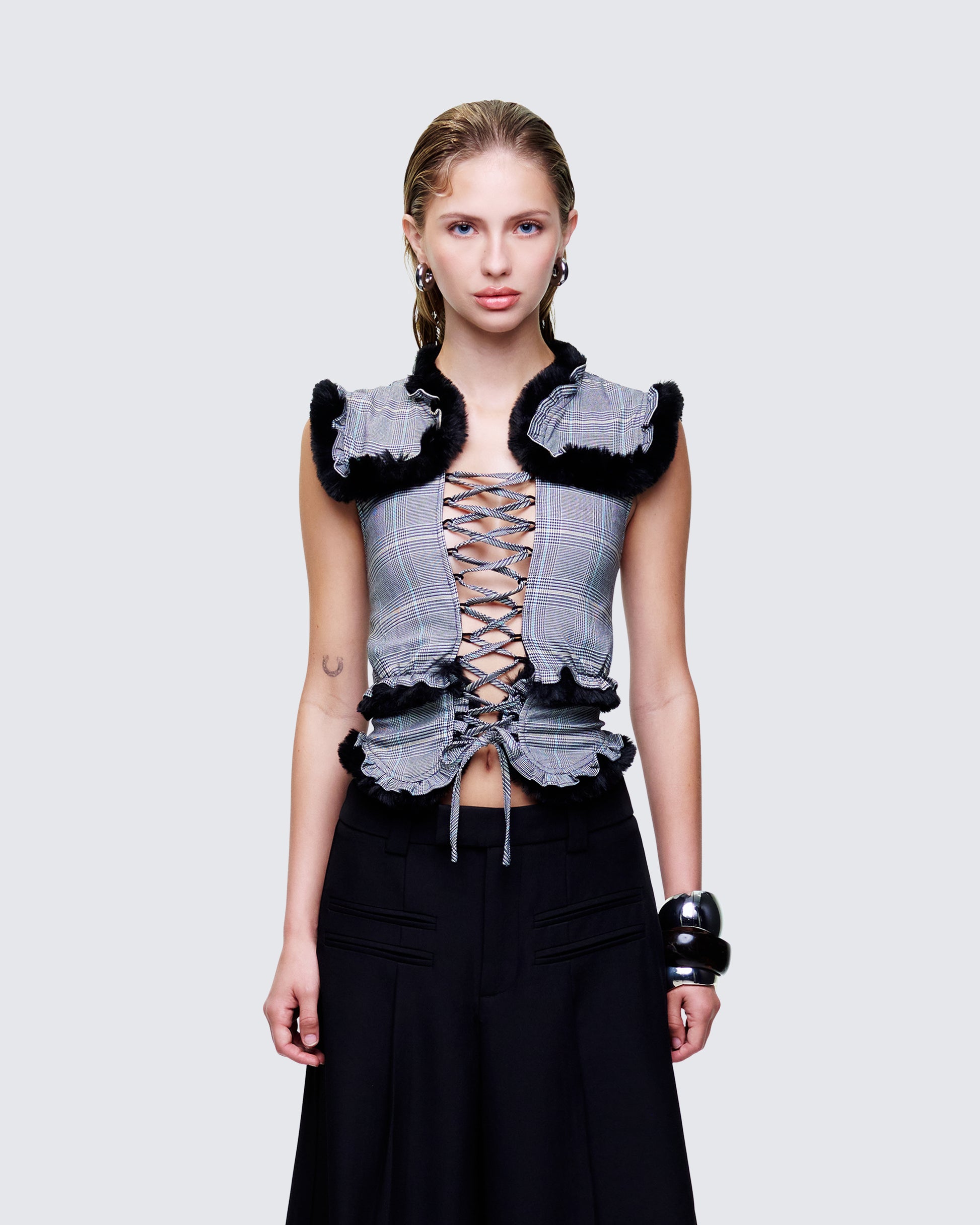 Raynah Multi Check Printed Top model front