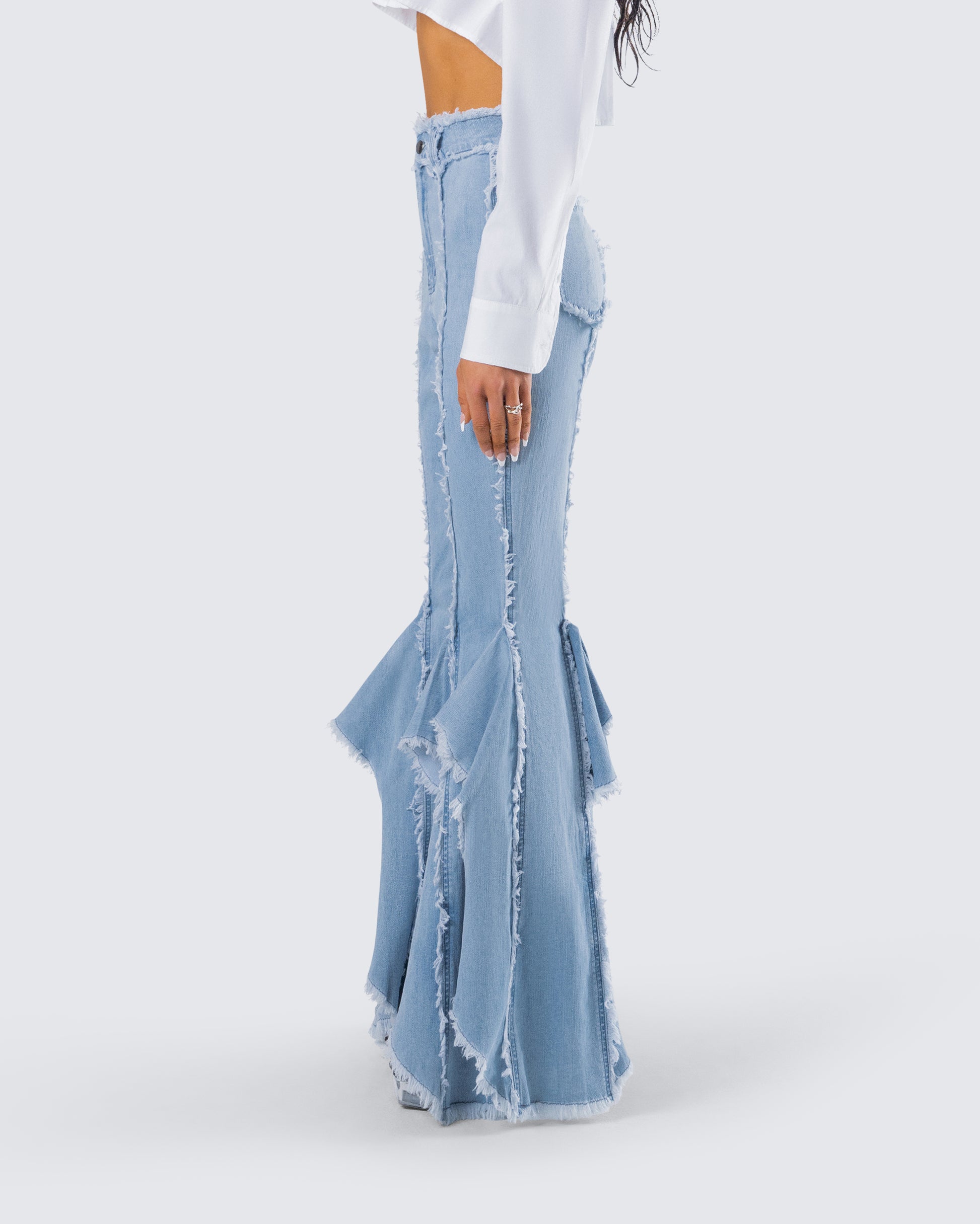 Reagan Blue Denim Frayed Jean – FINESSE - Main Image