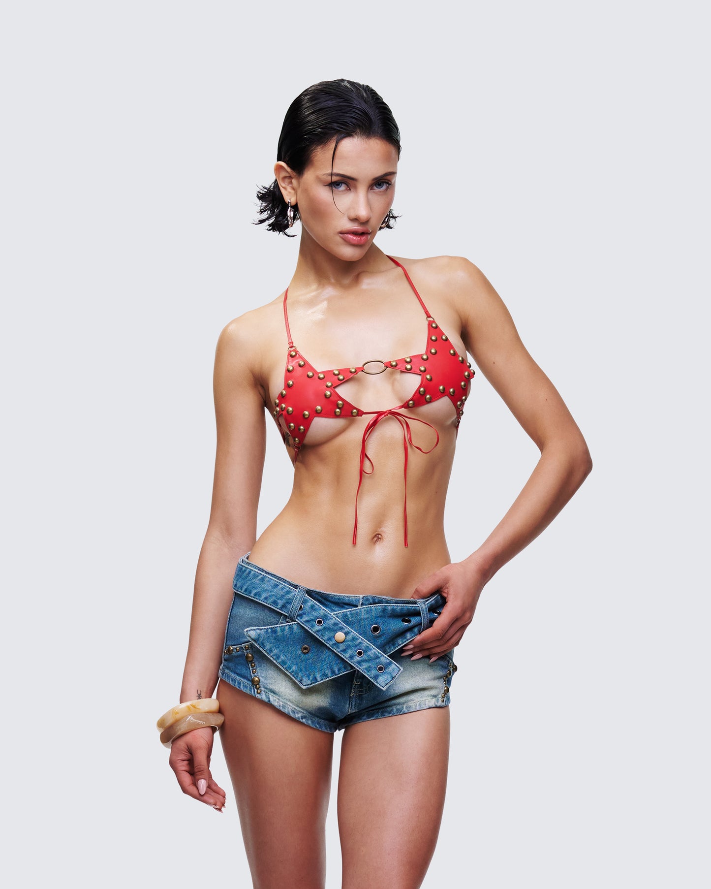 Reign Red Vegan Leather Star Bra