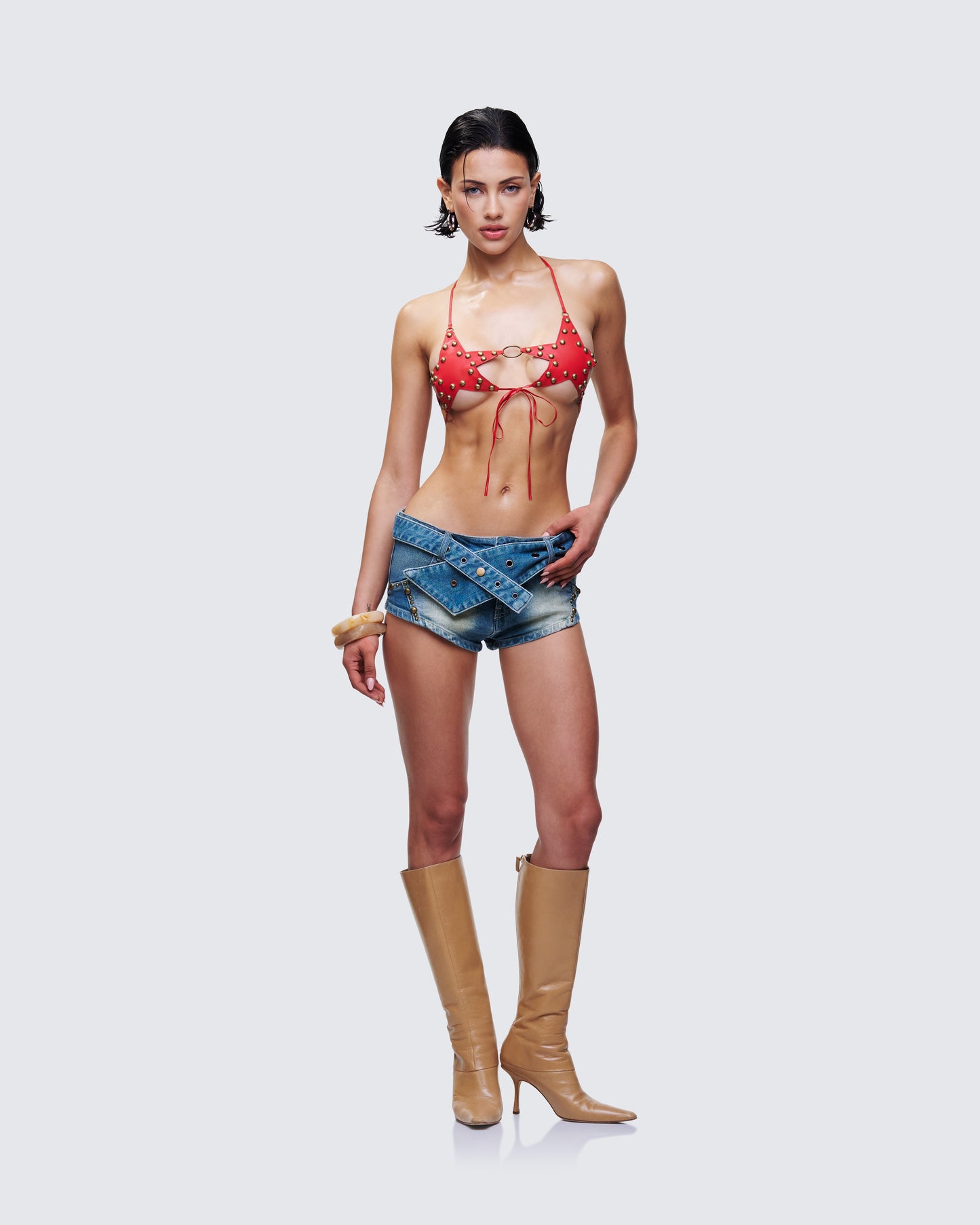 Reign Red Vegan Leather Star Bra