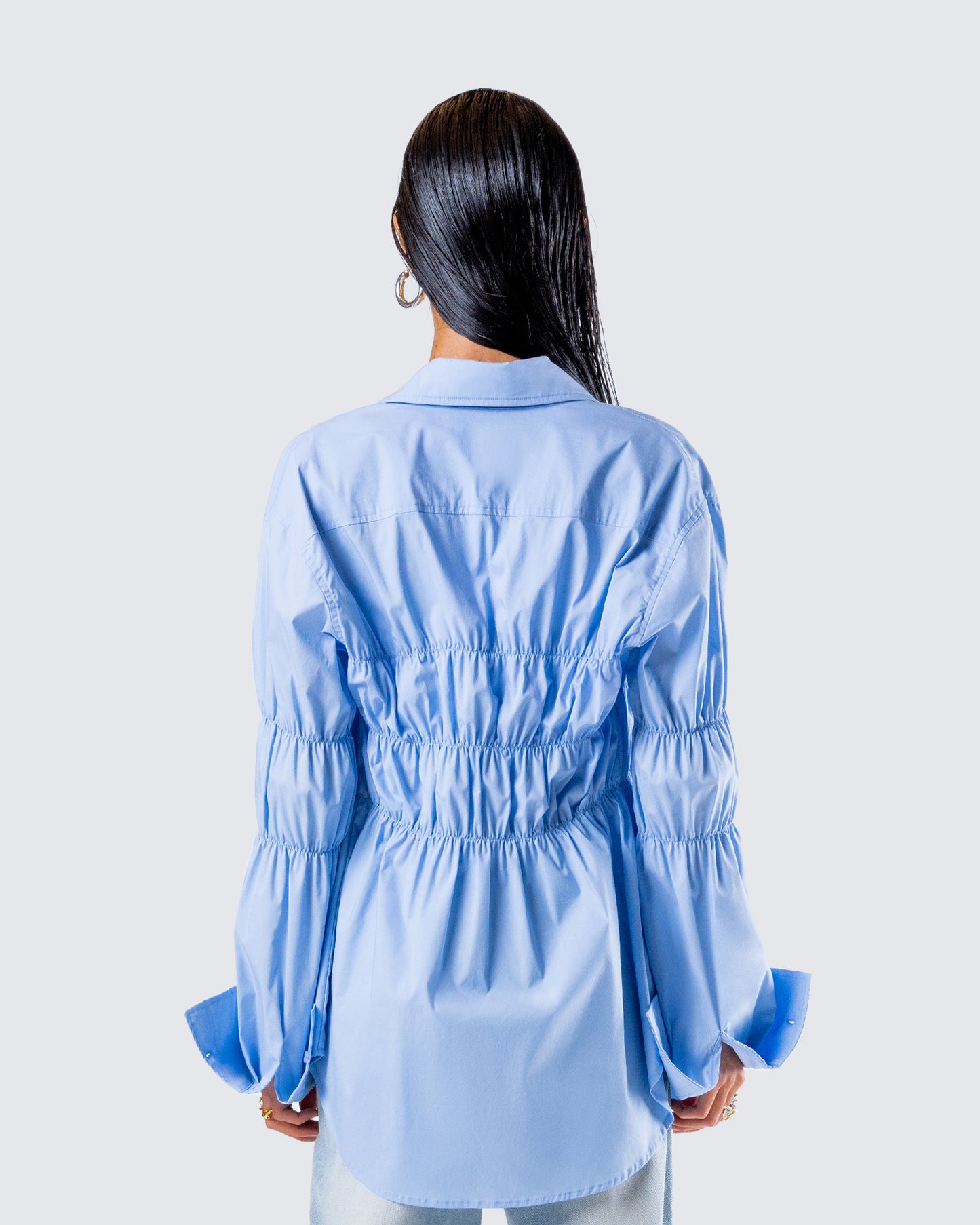 Reina Blue Poplin Ruched Shirt