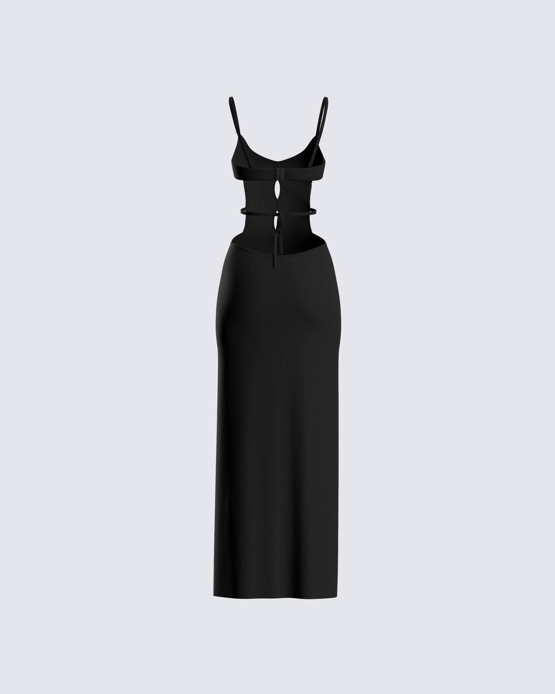 Black Cut Out Maxi Dress - Bodycon Side Tie Detail FINESSE Black Cut Out Maxi Dress - Bodycon Side Tie Detail FINESSE