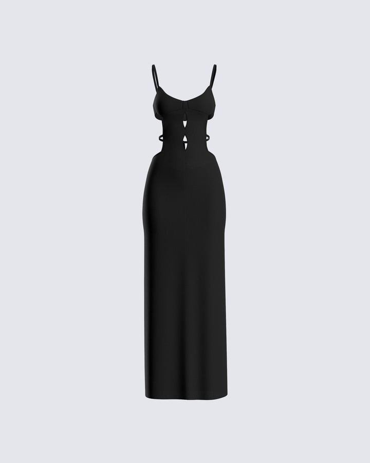 Black Cut Out Maxi Dress - Sleeveless Bodycon Evening FINESSE Black Cut Out Maxi Dress - Sleeveless Bodycon Evening FINESSE