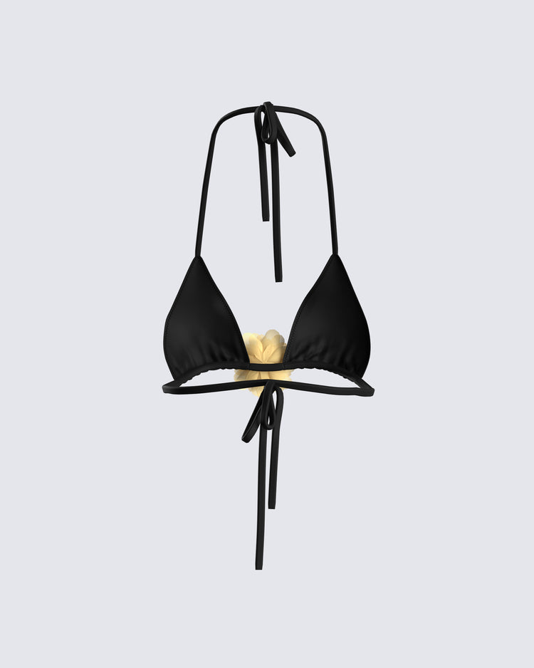 Revel Black Bikini Flower Top