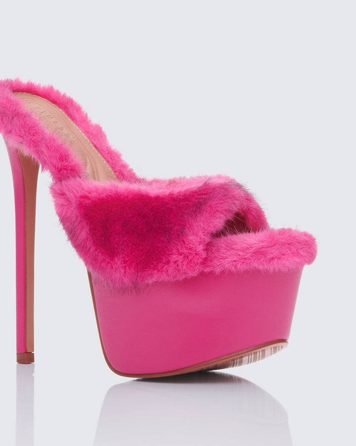Reya Pink Fur Platform Mules