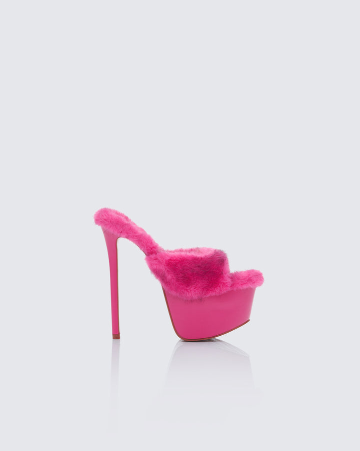 Reya Pink Fur Platform Mules