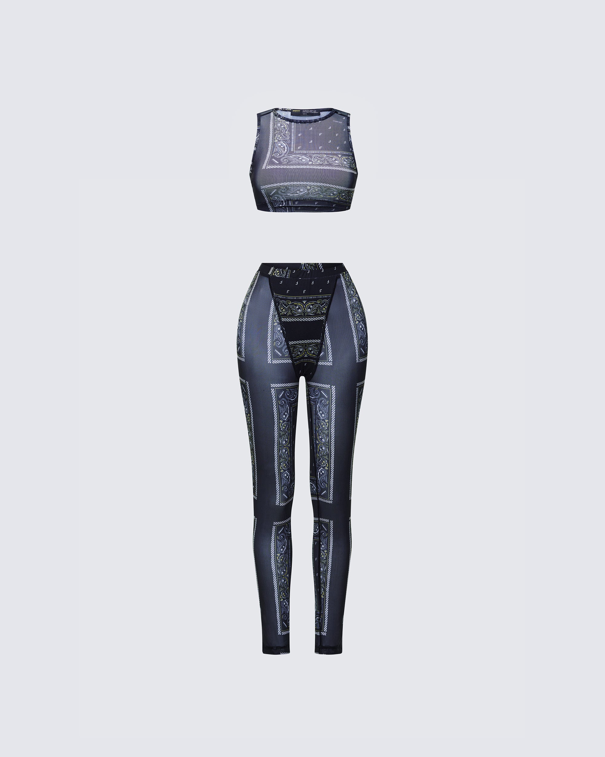 Black Bandana Print Mesh Leggings - Sheer Panel – FINESSE