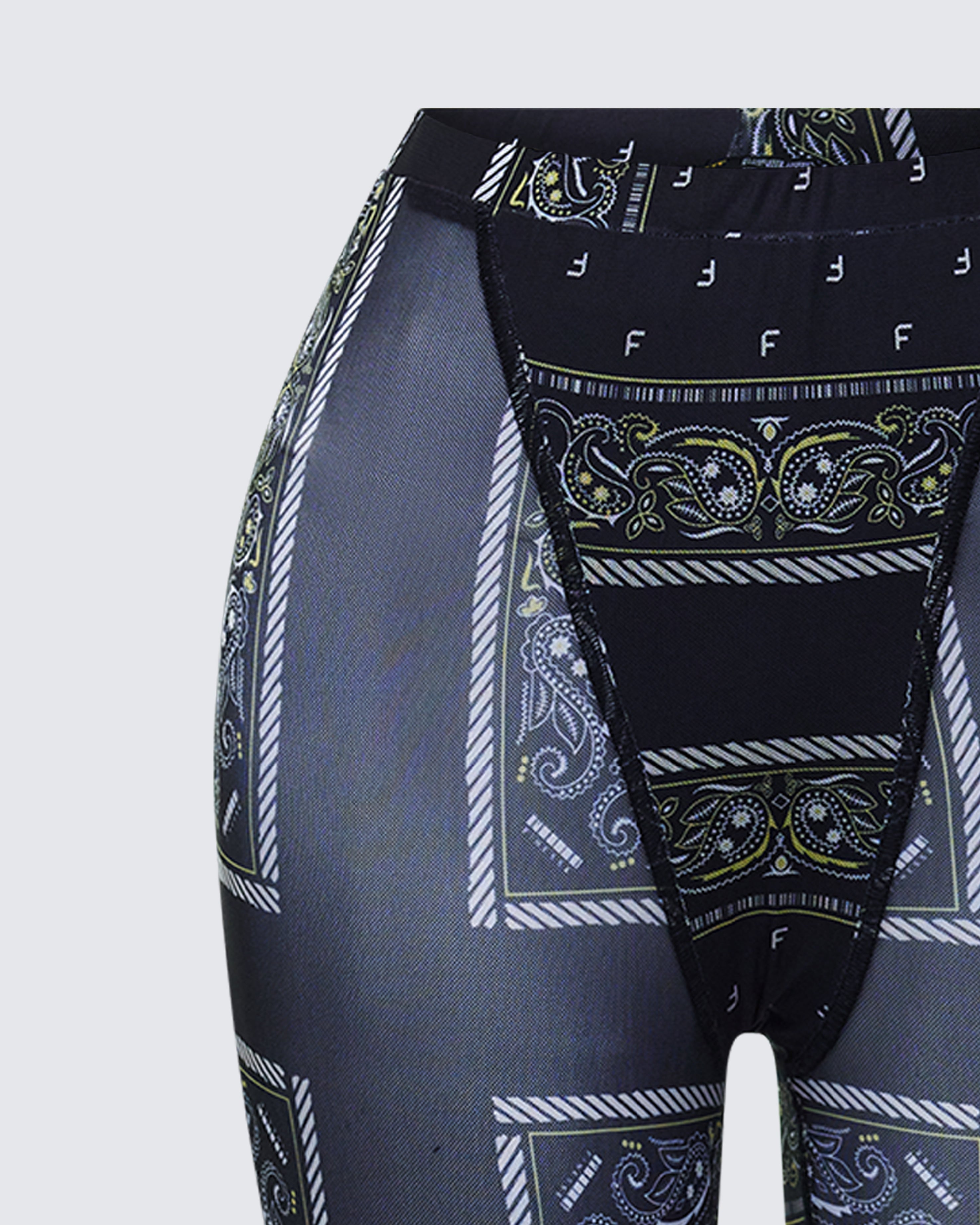 Black Bandana Print Mesh Leggings - Sheer Panel – FINESSE