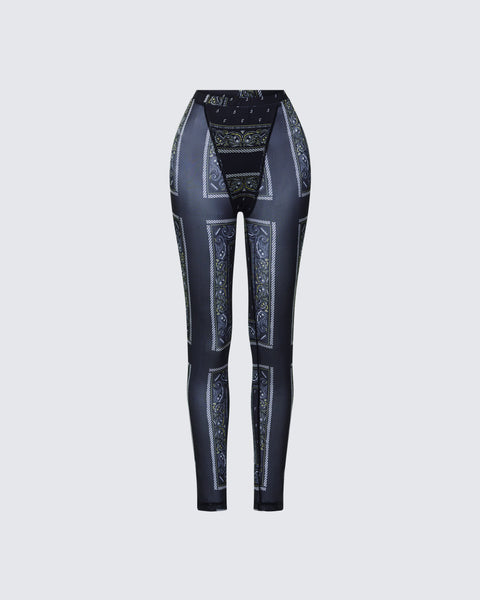 Black Bandana Print Mesh Leggings - Sheer Panel – FINESSE