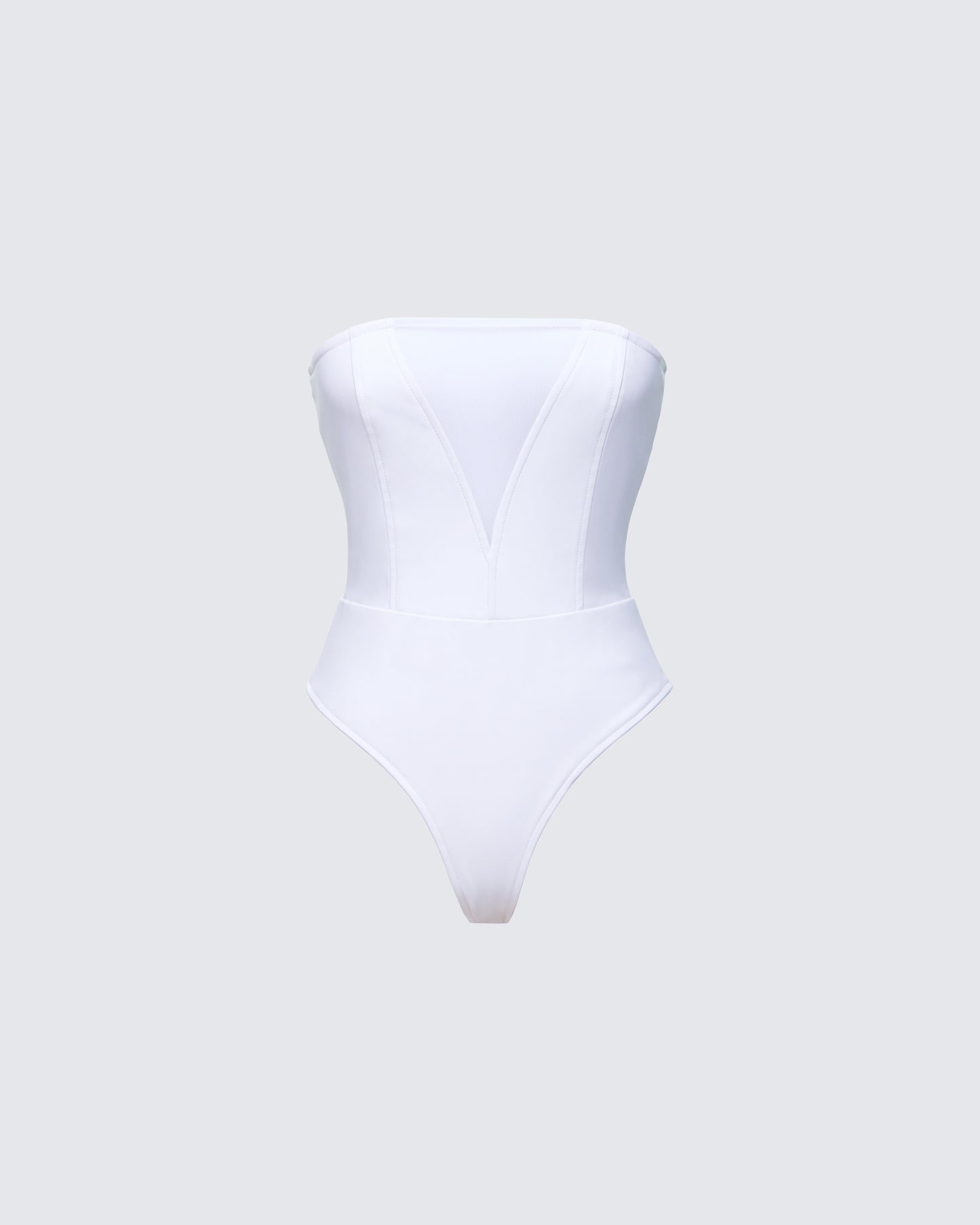 Rilena White Vegan Leather Strapless Bodysuit product front