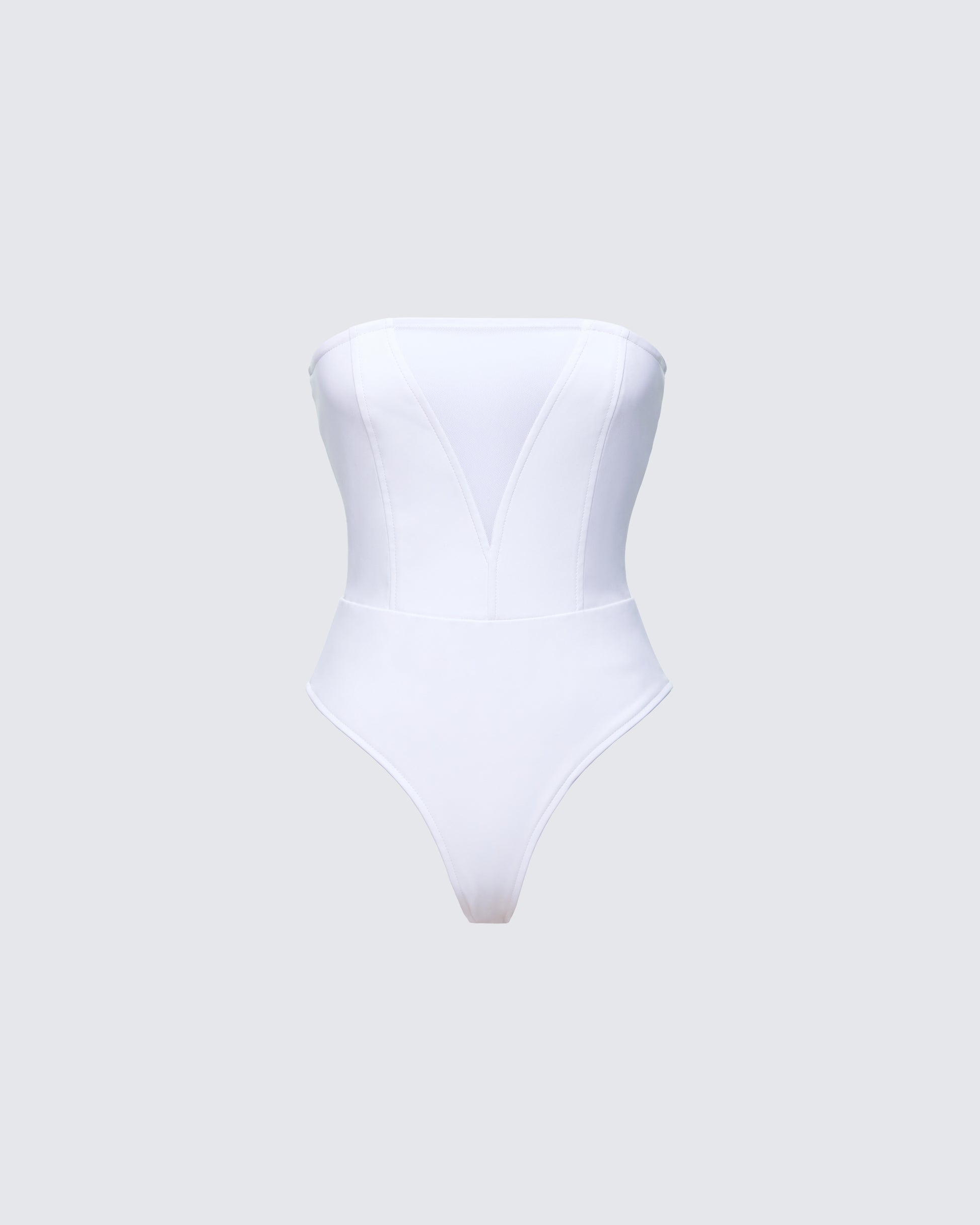 Rilena White Vegan Leather Strapless Bodysuit product front