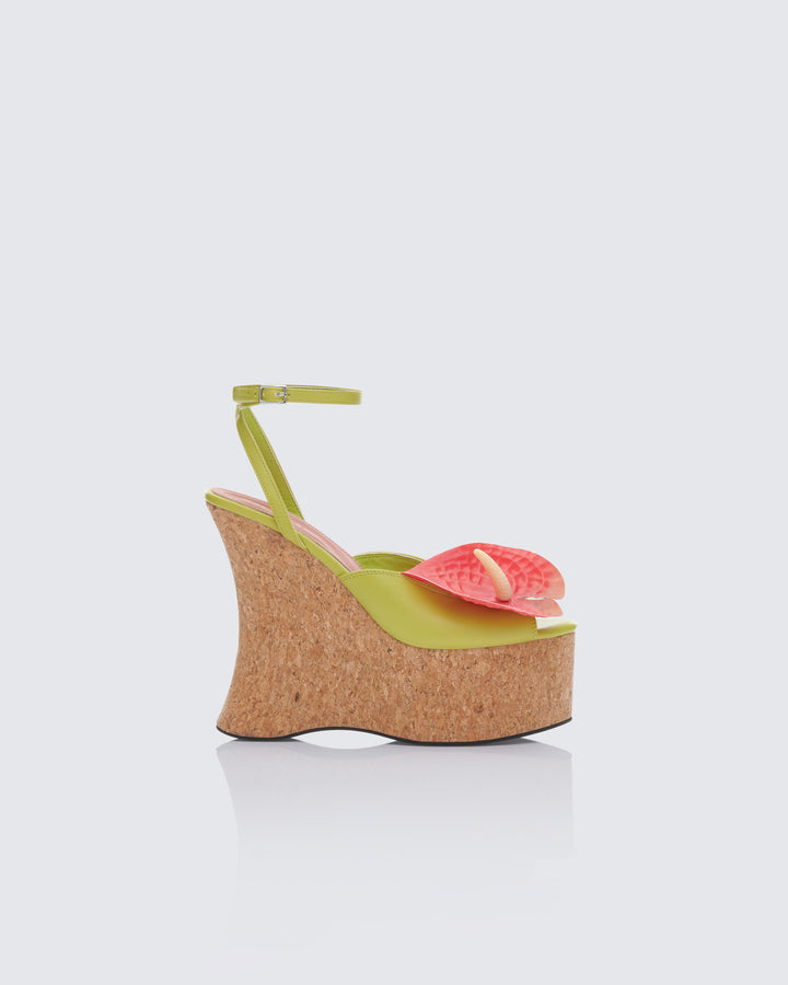 Rima Lime Tropical Cork Wedges - front view