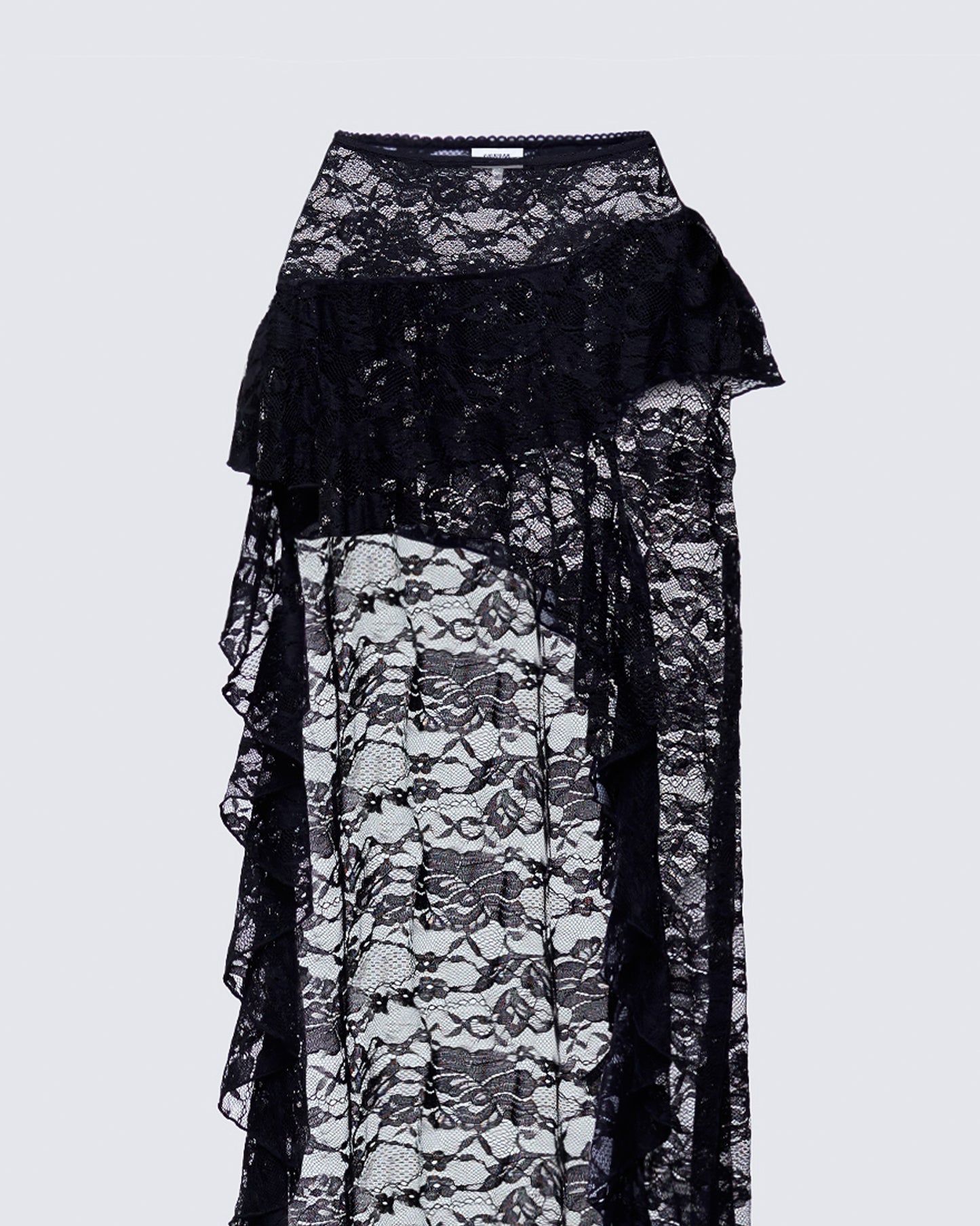 Rina Black Lace Asymmetrical Hem Ruffle Skirt