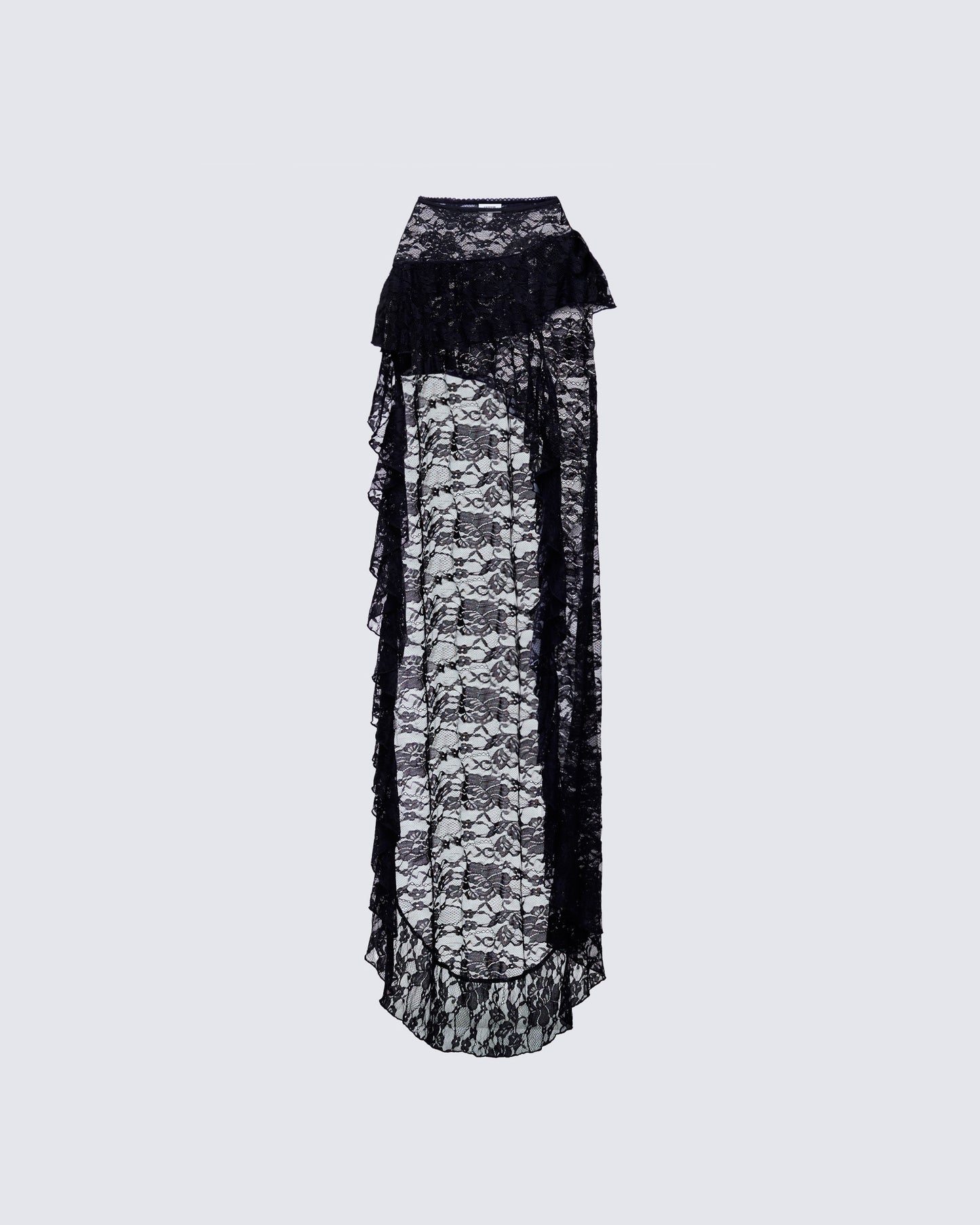 Rina Black Lace Asymmetrical Hem Ruffle Skirt