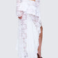 Rina White Lace Asymmetrical Hem Ruffle Skirt