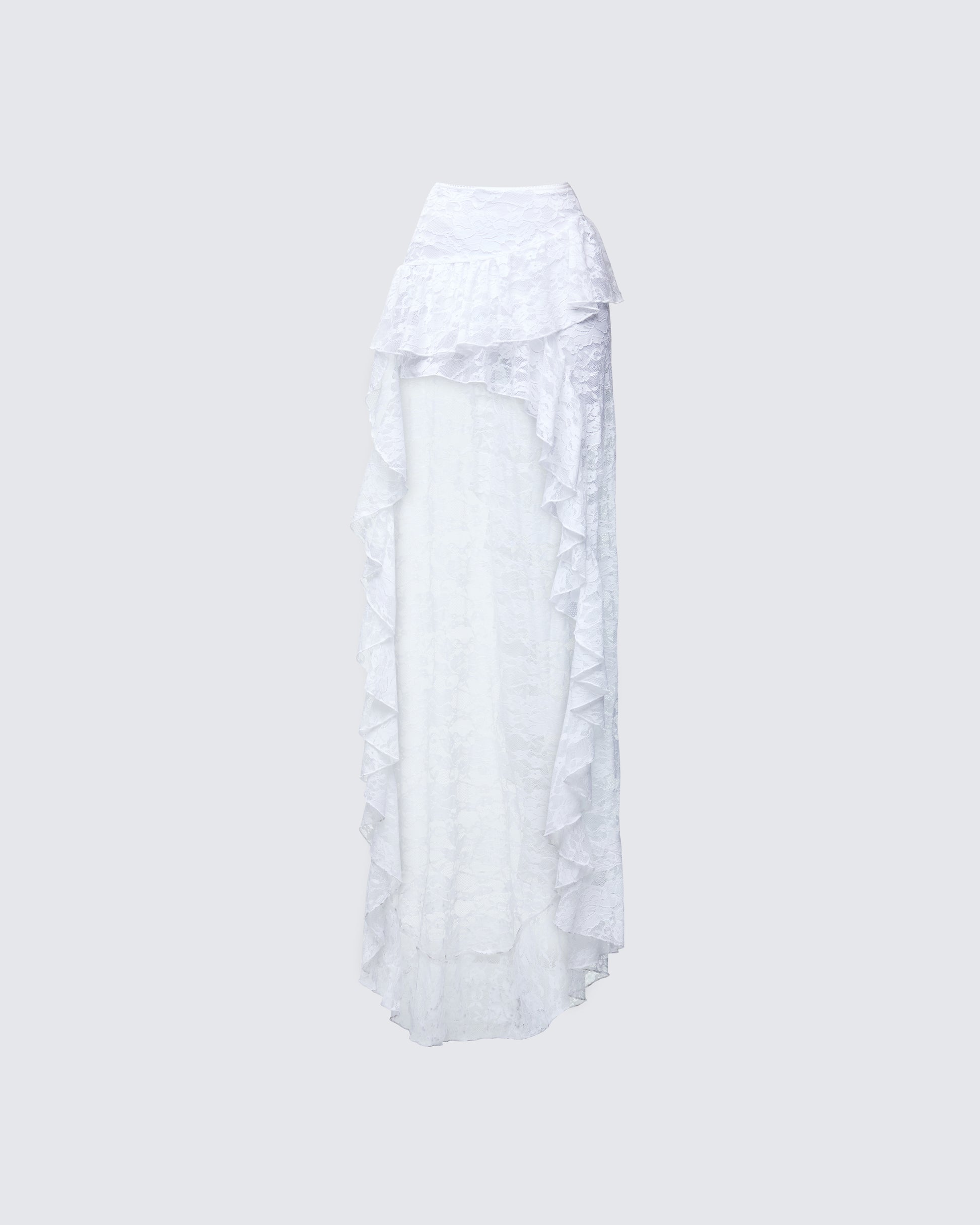 Rina White Lace Asymmetrical Hem Ruffle skirt product front