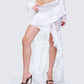 Rina White Lace Asymmetrical Hem Ruffle Skirt