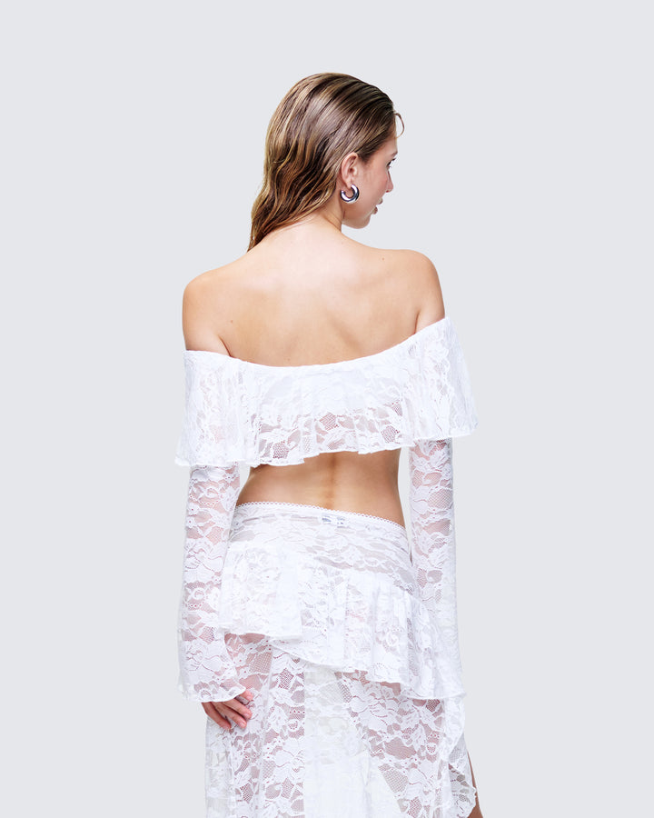 Rina White Lace Ruffle Bandeau Top