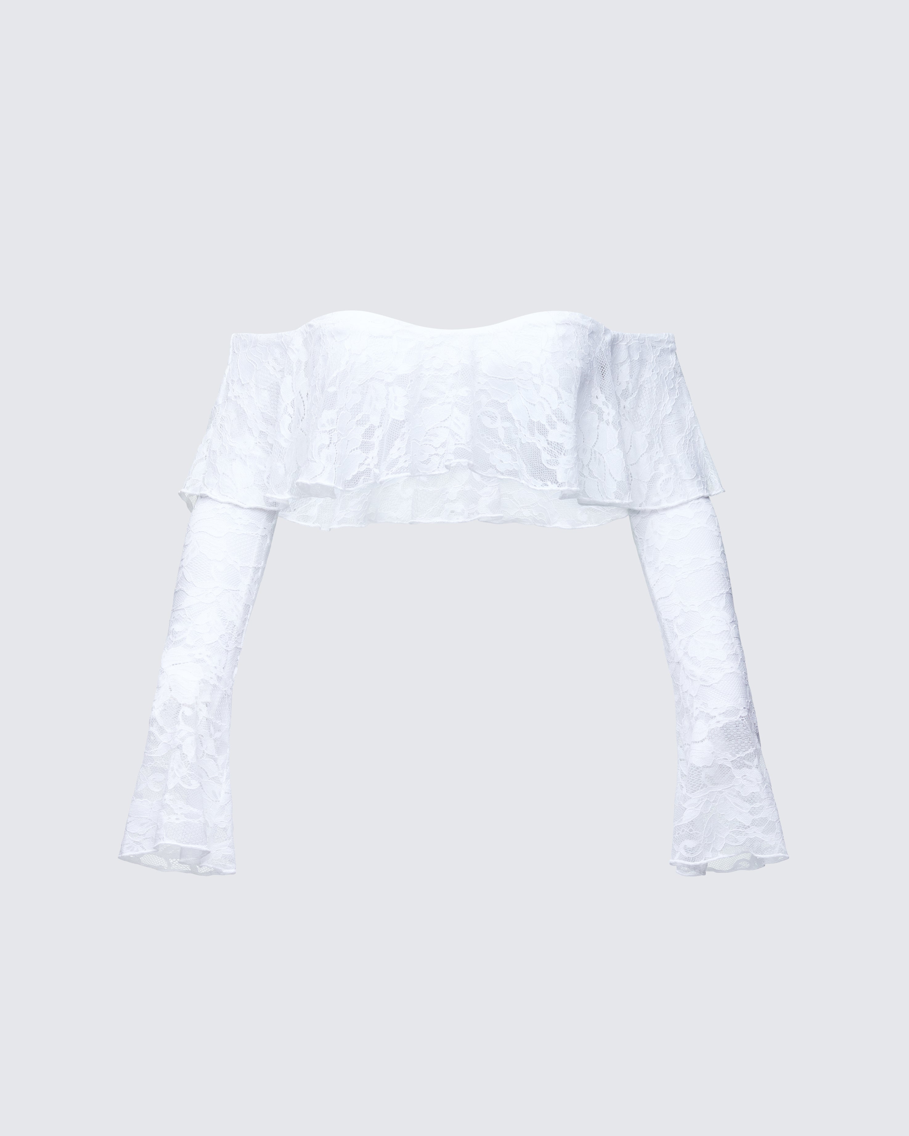 シャツ+ブラウス(長袖+七分) Vintage white lace ruffle cropped top Spring Women White Shirt Vintage Victorian Ruffled Lace Blouse
