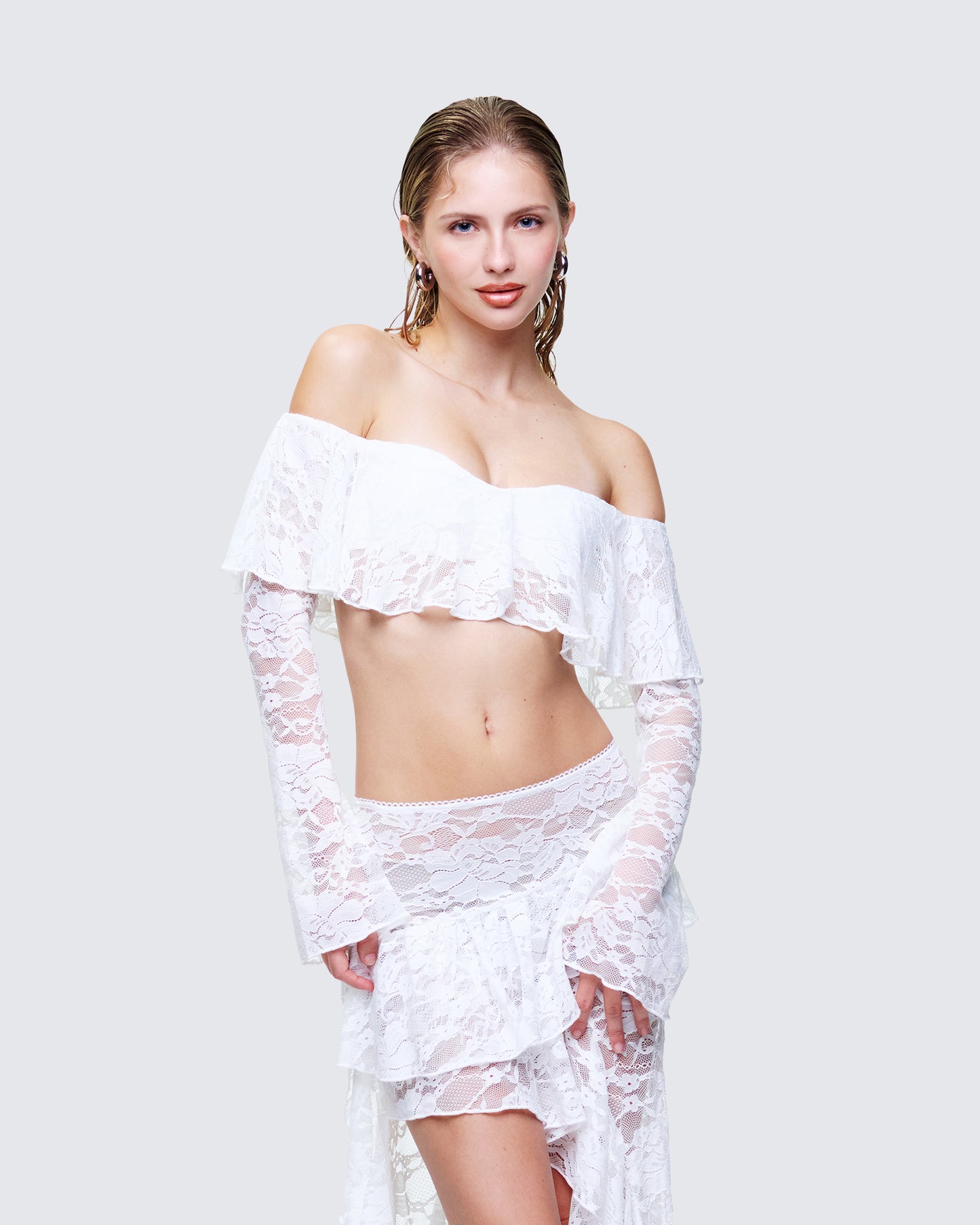 Rina White Lace Ruffle Bandeau Top
