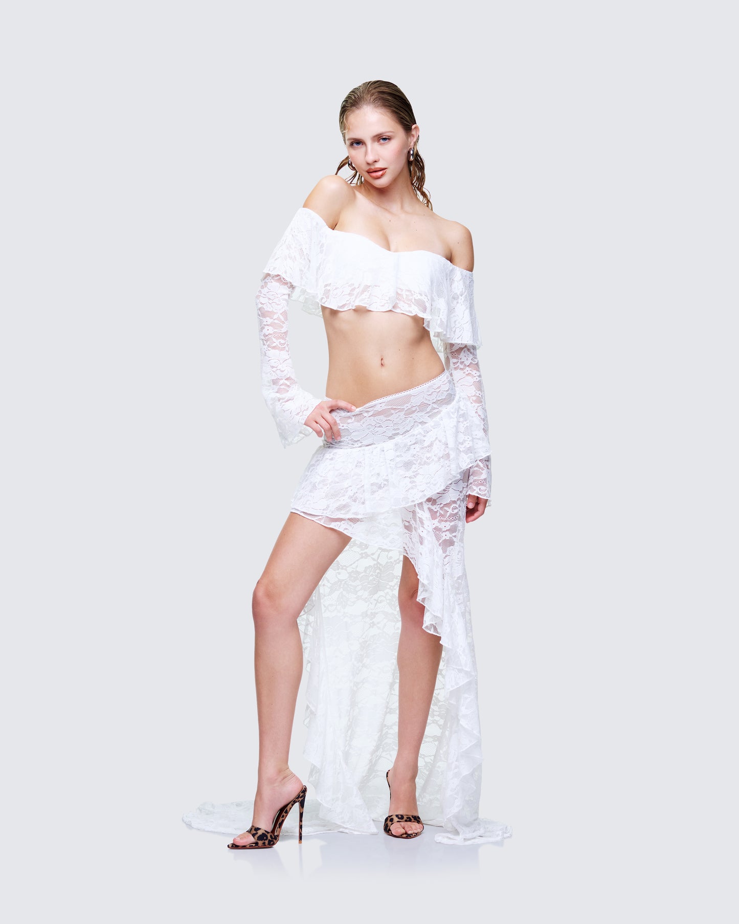 Rina White Lace Ruffle Bandeau Top