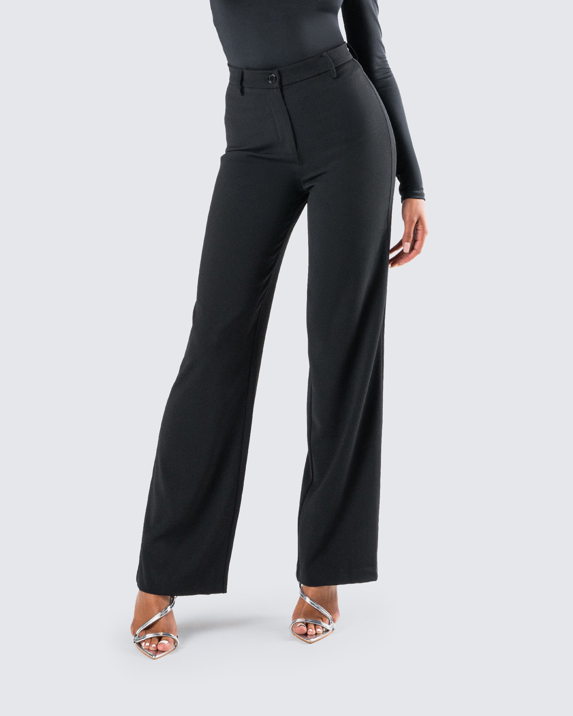 Black High Rise Flare Pants - Professional Wide Leg FINESSE Black High Rise Flare Pants - Professional Wide Leg FINESSE