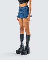 Robyn Pleated Striped Mini Skirt Black main image 1