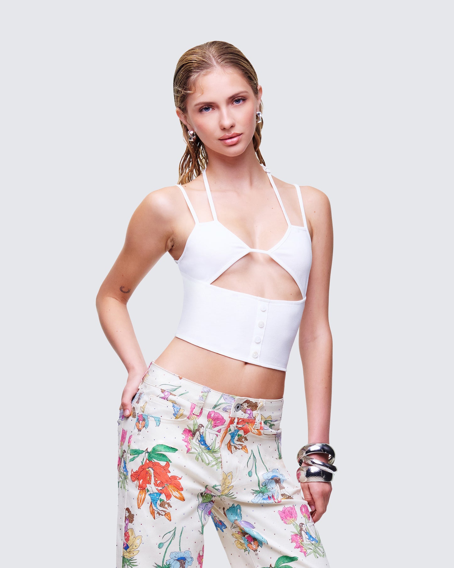 Romina White Button Though Cami Top