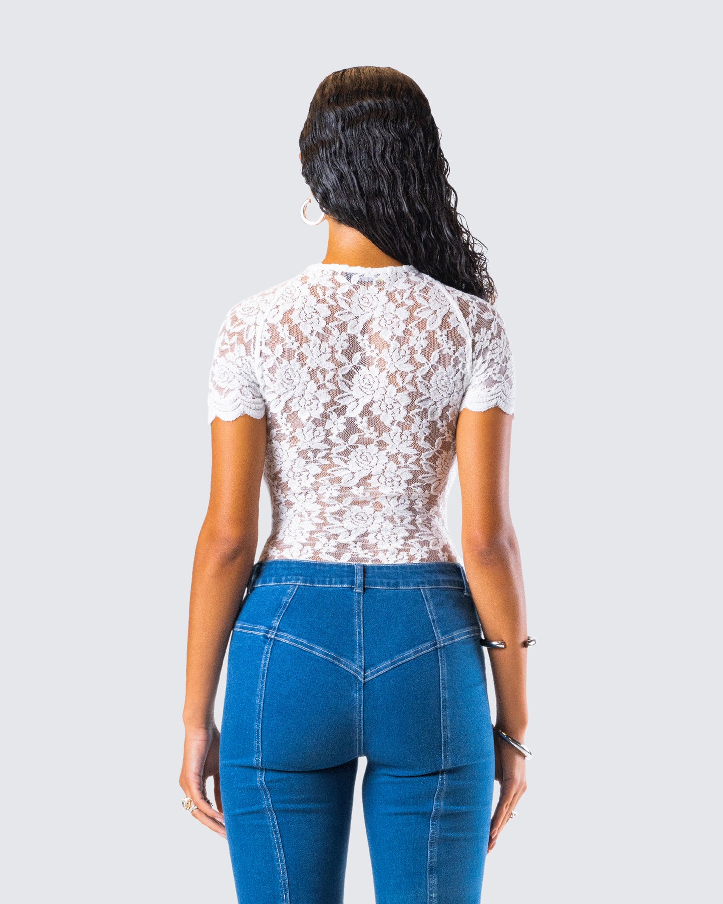 Romona White Lace Cut Out Bodysuit