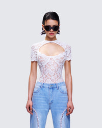 Romona White Lace Cut Out Bodysuit
