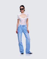 Romona White Lace Cut Out Bodysuit