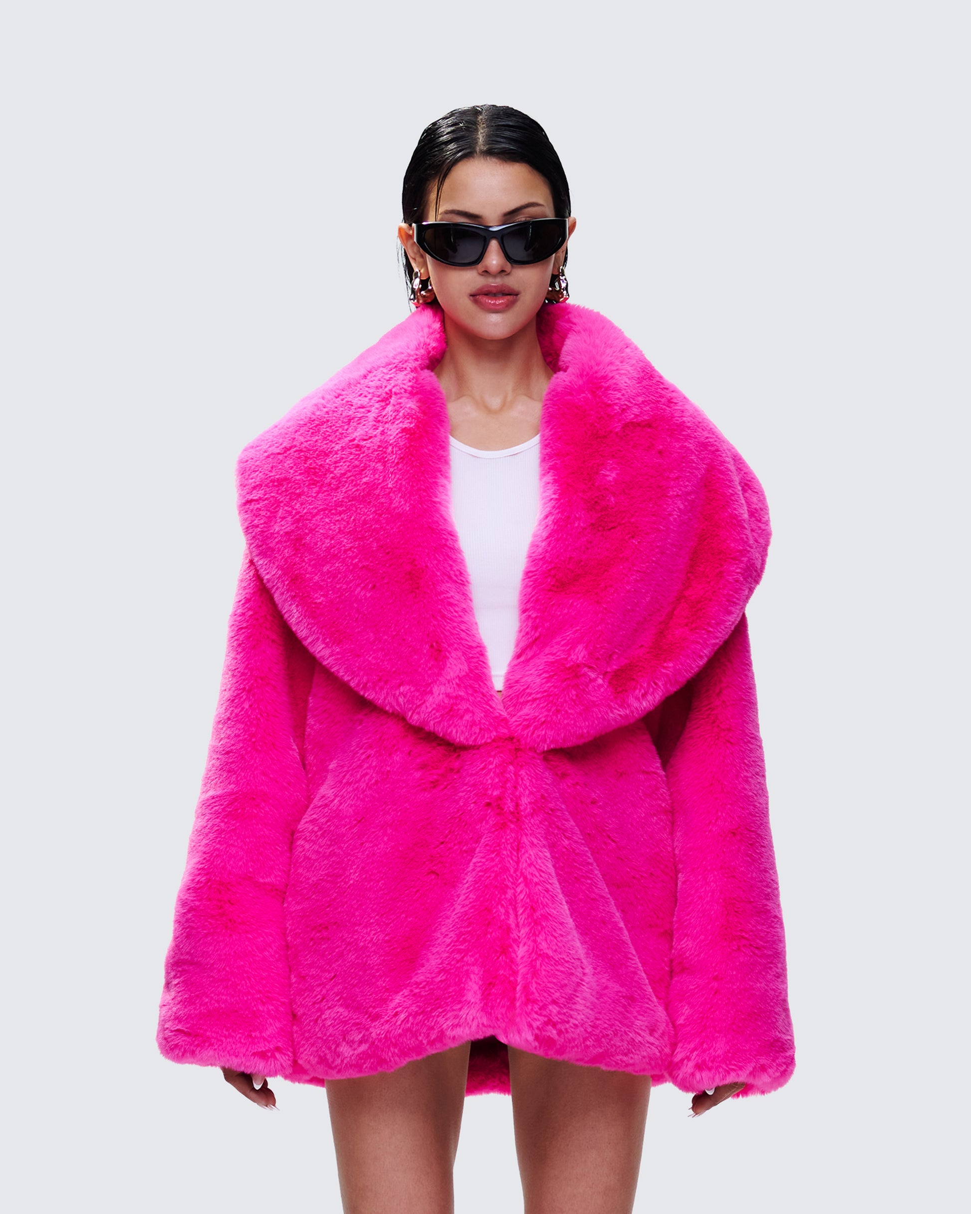 hot pink dress coat Hot Pink Faux Fur Coat - All Outerwear