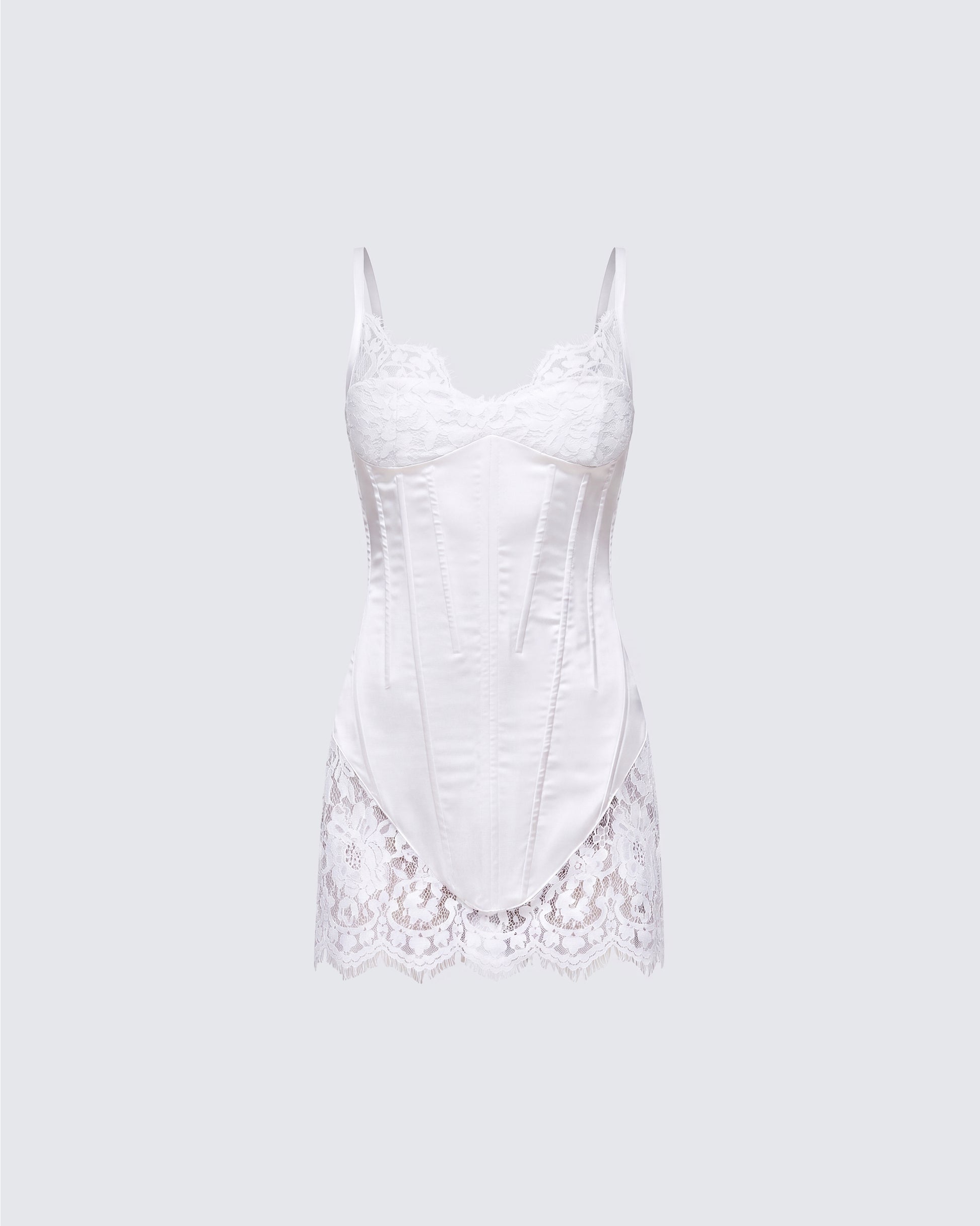 White Corset Mini Dress - Lace Trim Bustier FINESSE White Corset Mini Dress - Lace Trim Bustier FINESSE