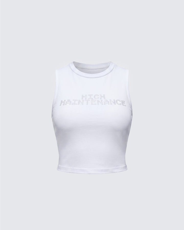 Rumi White Cropped Rhinestone Top