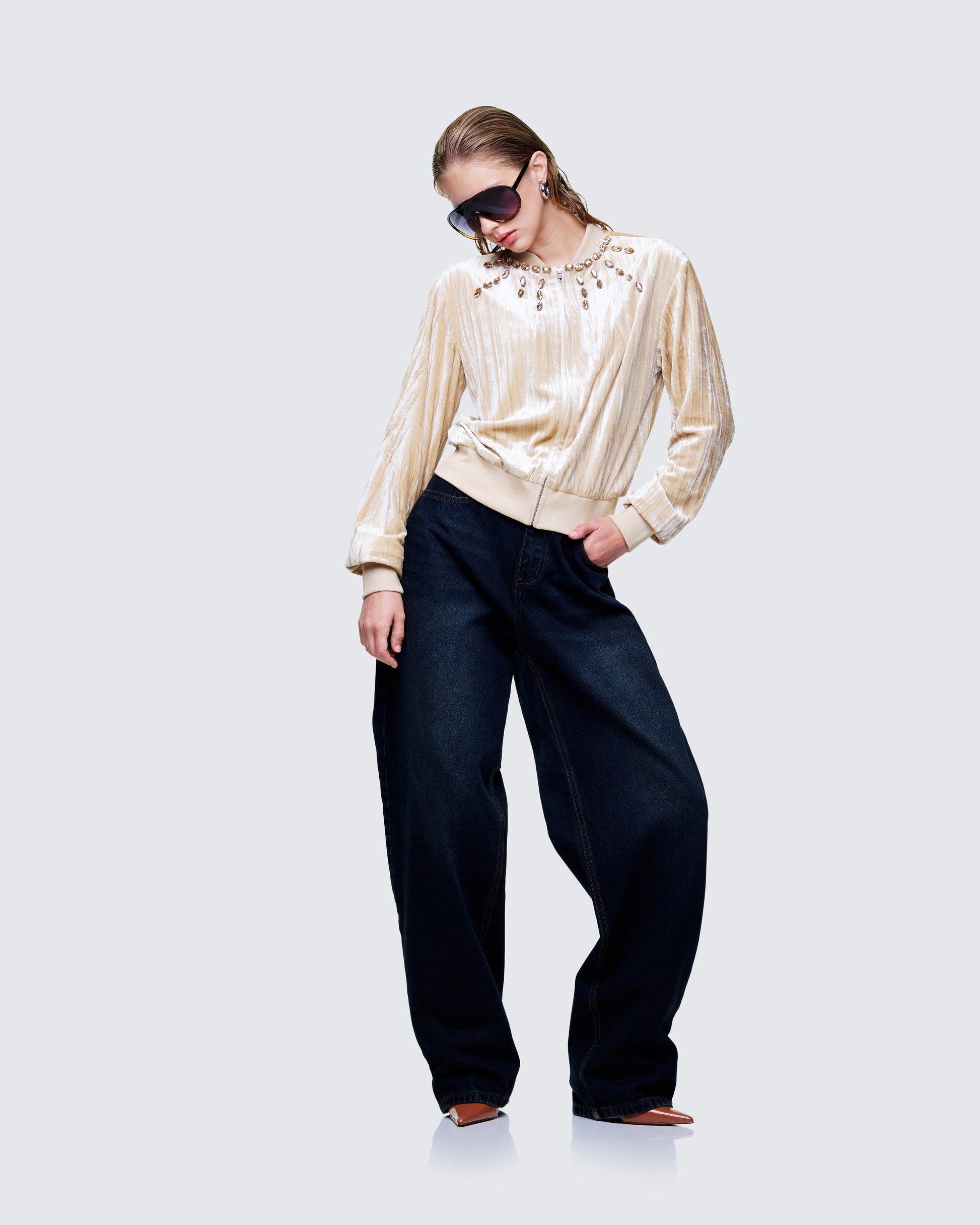 Women's beige jacket alternate angle – FINESSE