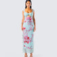 Ryliana Green Floral Mesh Maxi Dress