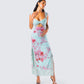 Ryliana Green Floral Mesh Maxi Dress